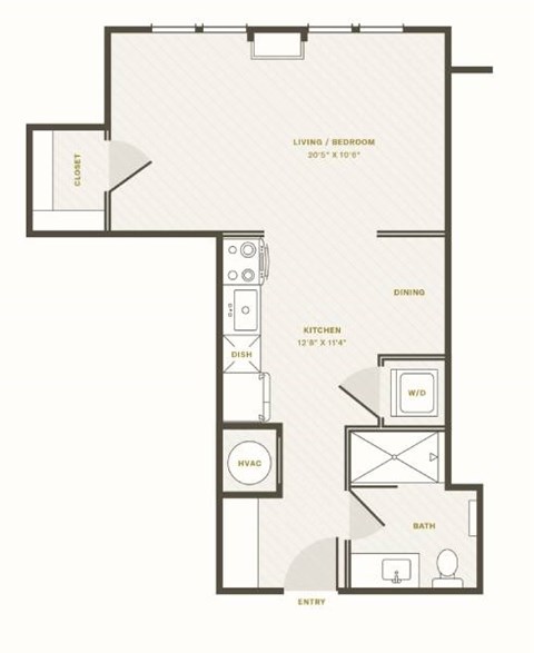 Floor plan for studio, 1 bath, 546 sqft